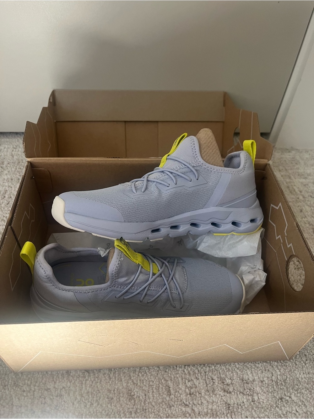 On Running Boys Gray Sneakers with Yellow Pull Tabs